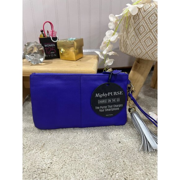 MightyPurse Charge On The Go Purple Wristlet Built-In Smartphone Charger Tassel - Picture 8 of 8